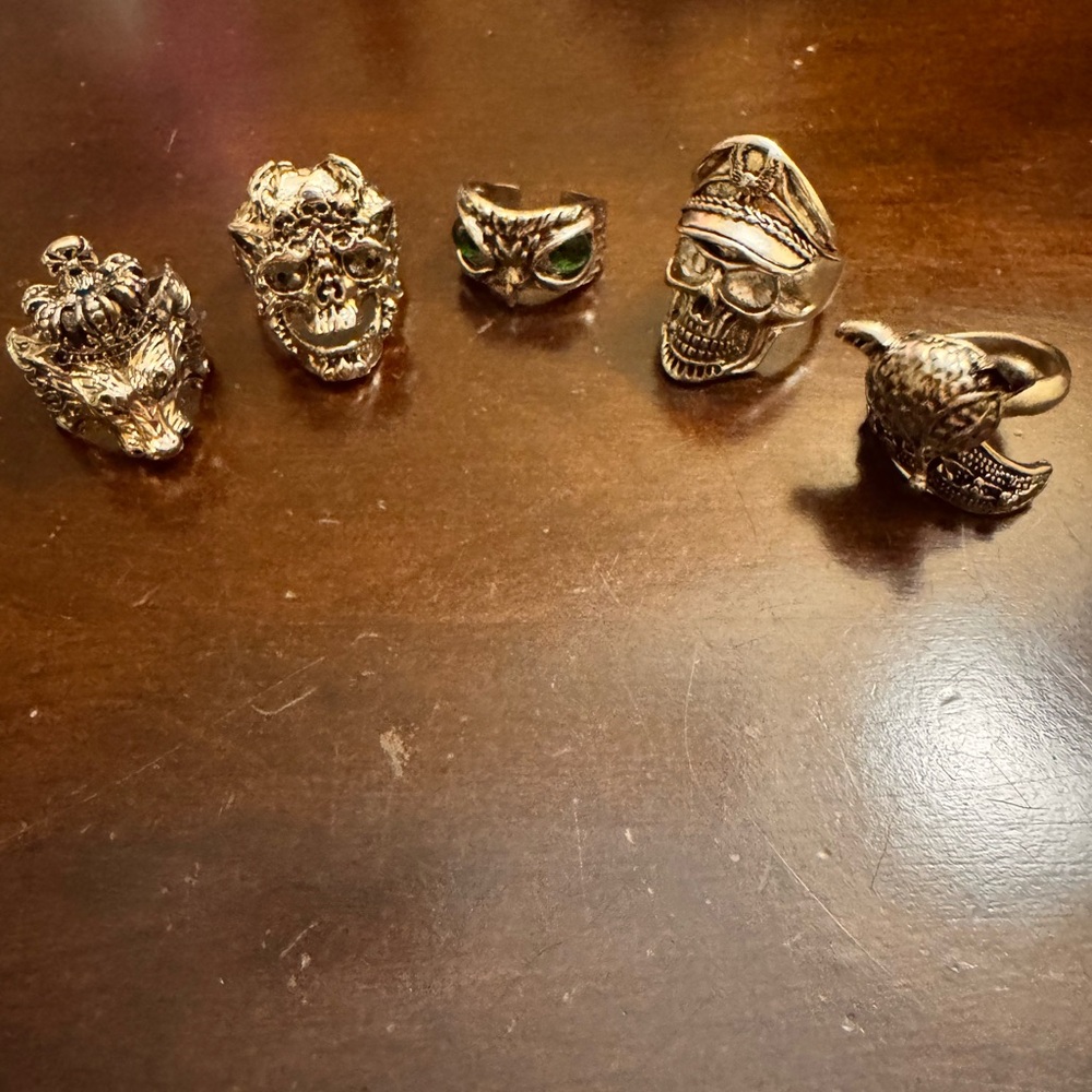 Gold and Silver Skull Rings Set